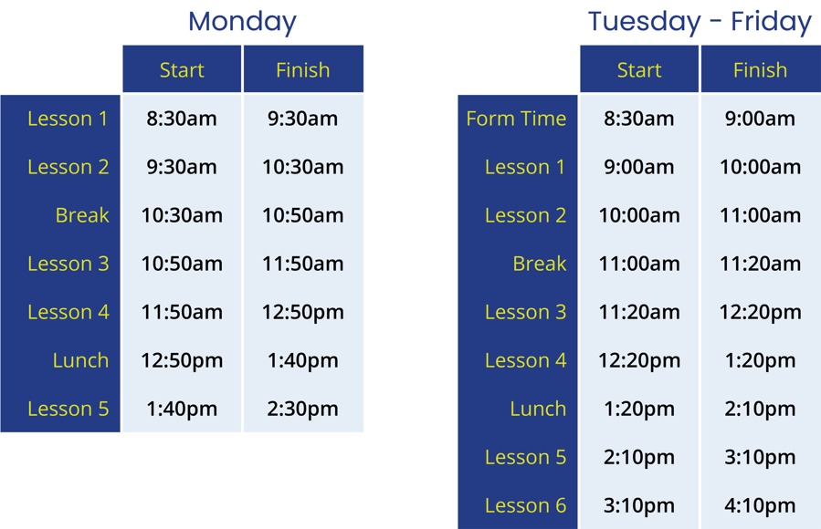 School Timings Sixth Form