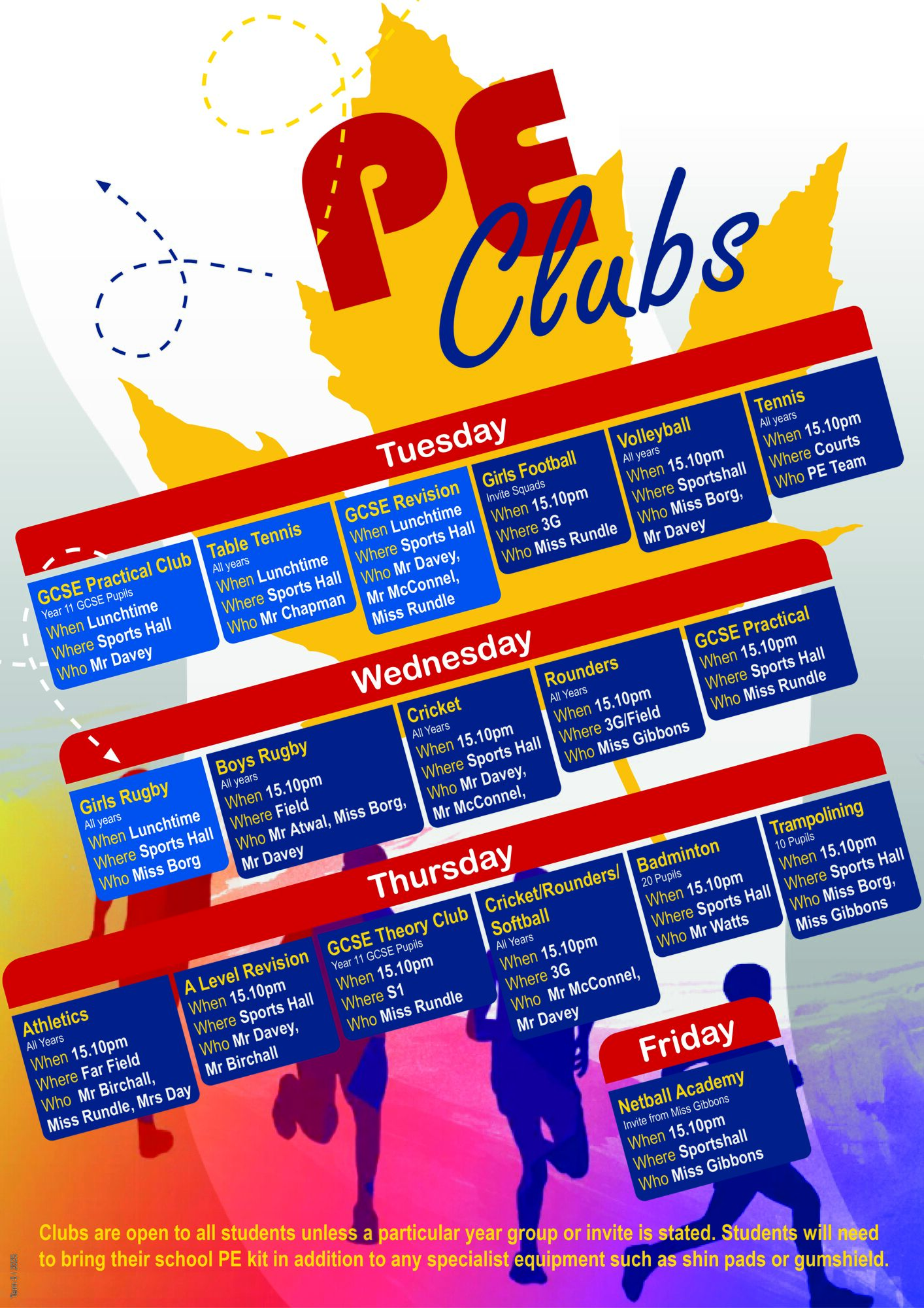 After School Clubs PE   T5 25