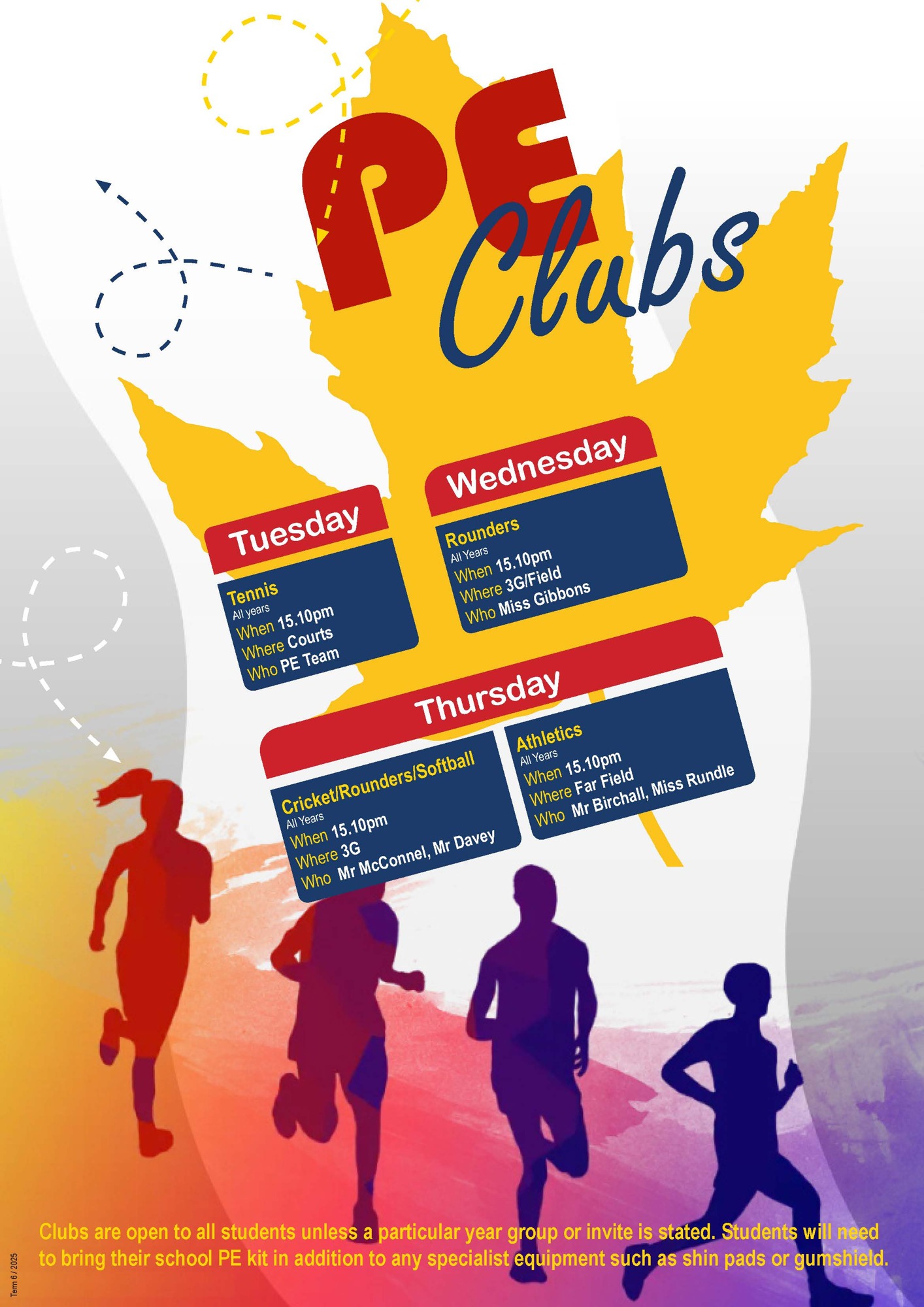 After School Clubs PE   T6 25