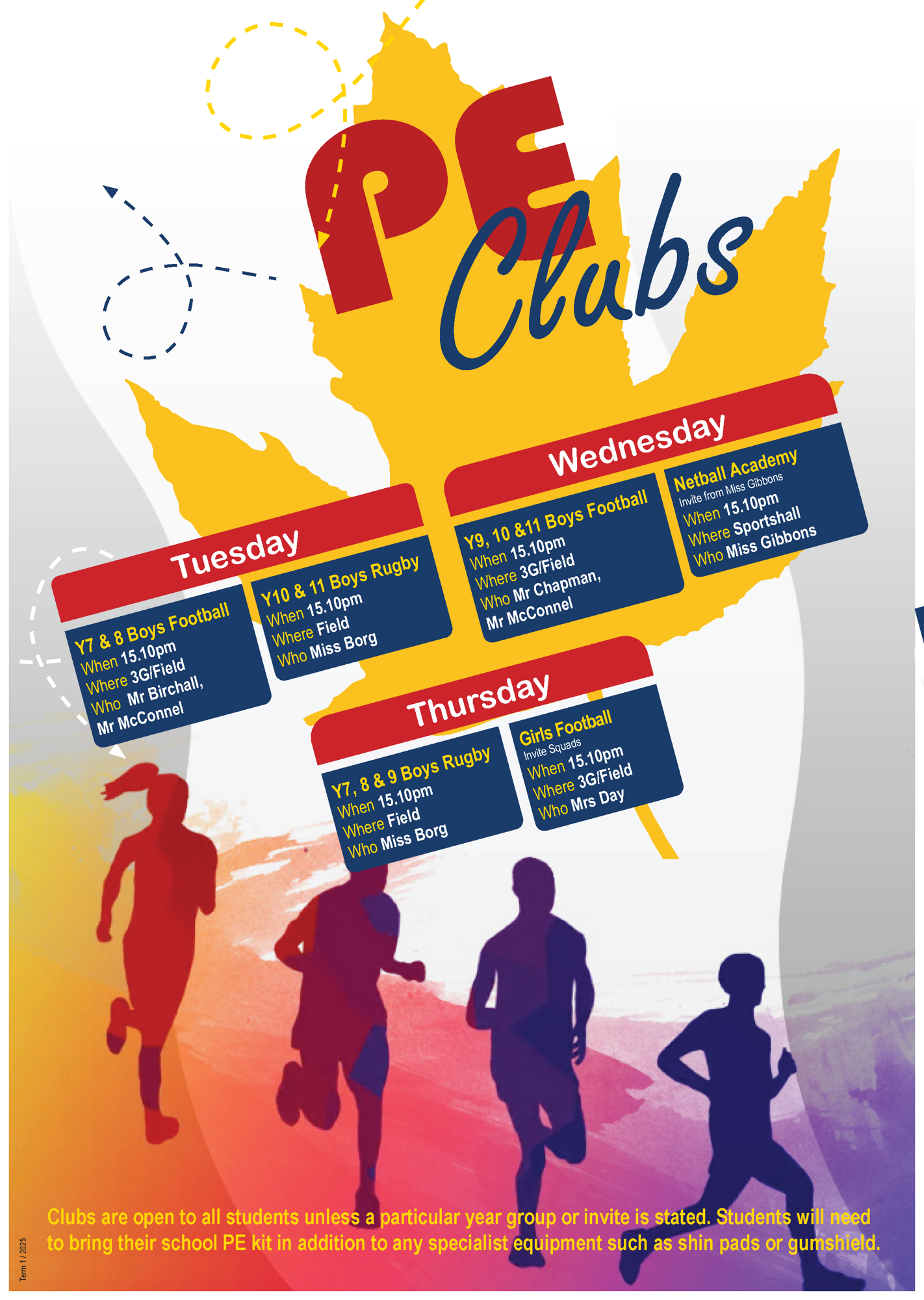 After School Clubs PE   T1 25